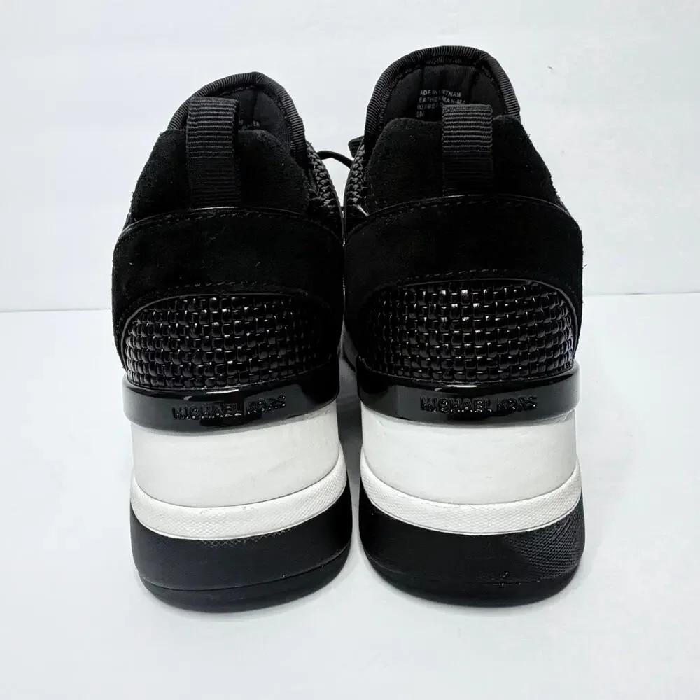 Michael Kors Georgie Trainer MK Signature Black Wedges Sneakers Women Size 8